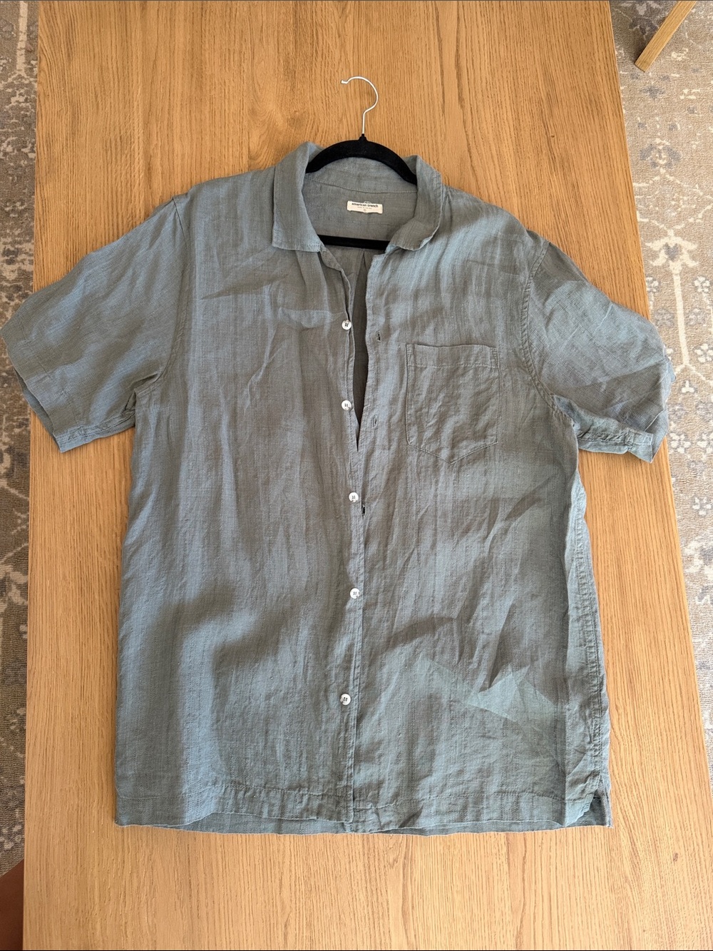 Men's American trench Short-Sleeve Button-Up Linen Shirt in Sage Green large